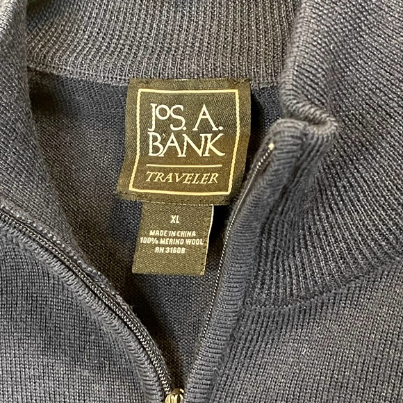 Jos. A. Bank Tailored Fit Quarter Zip 100% Merino Wool Sweater | Navy Blue | XL - Picture 4 of 4